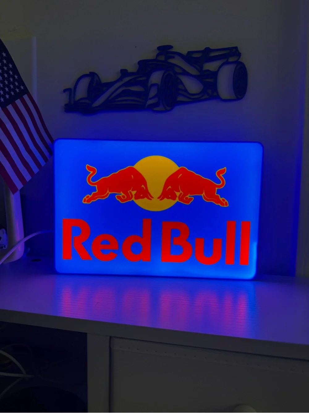 Illuminated Blue and Red Wall Sign - Brand